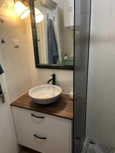 een badkamer met een wastafel en een spiegel bij Apartments Perla in Dinjiška +42 foto's