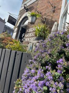 a bunch of purple flowers in front of a building at Kelston Guest House in Weymouth