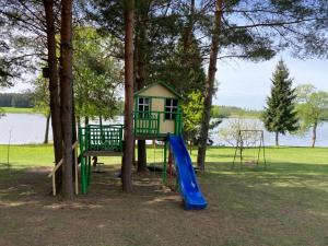 a playground with a slide and a tree at Našio kempingas in Antanaše