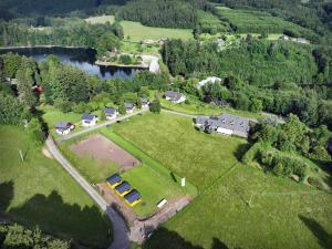 an aerial view of a house with a large yard at Chatičky Centrum Pastvinská přehrada in Nekoř +10 photos
