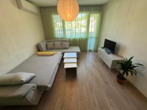 a living room with a couch and a tv at Apartment Rosa in Gabrovo
