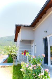 a house with flowers sitting on the railing at Villa Saraj in Ušivak