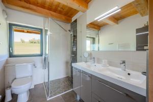a bathroom with a toilet sink and a shower at Gite La Quintessence in Nonglard +22 photos