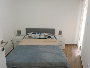 a bedroom with a bed and two night stands at Apartman Sara S in Veliko Gradište +44 photos