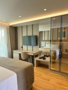 TV a/nebo společenská místnost v ubytování Buzë Boutique Hotel