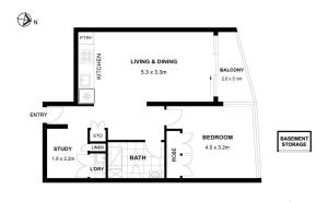 Grunnteikning Stylish 1BR suite with City-view & Balcony