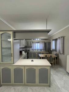 a kitchen with a island in the middle of it at Apostolis Apartment in Vonitsa