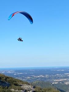 two birds flying in the sky over a city at Casas da Chainça - Turismo de Natureza in Chainça