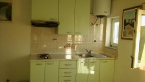 a kitchen with green cabinets and a sink at Apartment Lopar in Lopar