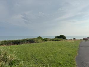 a field of green grass next to a road at La maison de la mer in Criel-sur-Mer +4 photos