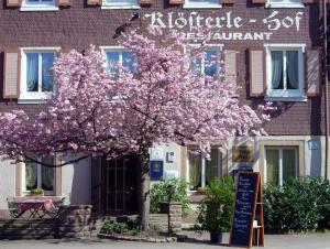 a tree with pink flowers in front of a building at Klösterle Hof in Bad Rippoldsau-Schapbach