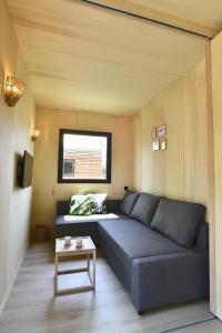 a living room with a couch and a table at O Lodge les jardins d iode proche mer in La Brée-les-Bains