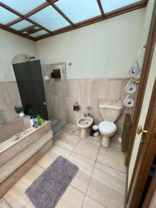 a bathroom with a toilet and a shower and a sink at Residencia Boutique in Mar del Plata