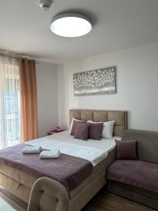 a bedroom with a large bed and a couch at Studio Bogdanovic in Vrnjačka Banja +7 photos