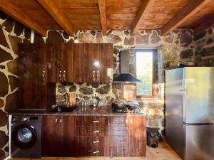 a kitchen with a stove and a refrigerator at Sakartvelo Soul in Borjomi
