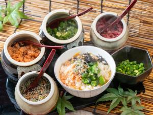 a group of bowls of food on a table at APA Hotel Akihabara Ekimae in Tokyo