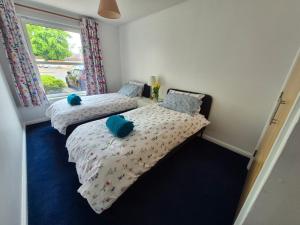 Dos camas individuales en una habitación con ventana. en Riverside Gardens, en Dalneigh