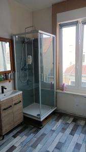 un bagno con doccia e lavandino di Appartement sur la digue avec vue mer exceptionnelle ! a Bray-Dunes Altre 18 foto