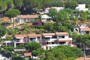 un grupo de casas en una colina con árboles en Appartamenti Morcone - Goelba, en Capoliveri