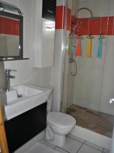 a bathroom with a toilet and a sink and a shower at CoCoKreyol - " ARUBA" in Les Trois-Îlets