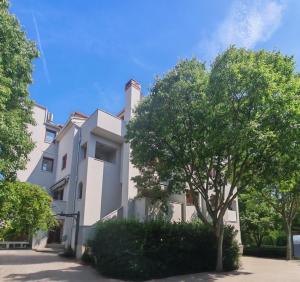 a white building with a tree in front of it at Apartments Val in Rovinj