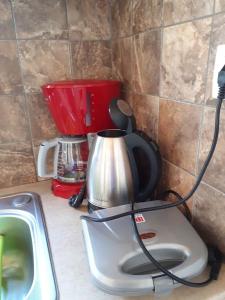a kitchen counter with a coffee maker and a sink at Villa Irena in Agalianós
