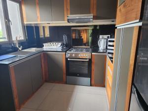 a small kitchen with a stove and a sink at B&M Green Valley in Ambulgama