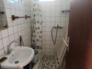 a bathroom with a sink and a toilet and a shower at Chez Janou (sci sijimad) in Sainte-Anne +20 photos