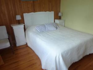 a bedroom with a white bed with two white night stands at Maison T3 avec jardin 5 minutes de Vannes in Saint-Avé