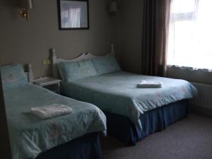 1 dormitorio con 2 camas y ventana en Harmony Inn - Glena House, en Killarney