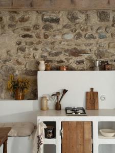 a kitchen with a stone wall and a stove at Mediterranean Suite in Ardèche in Saint-Georges-les-Bains +29 photos