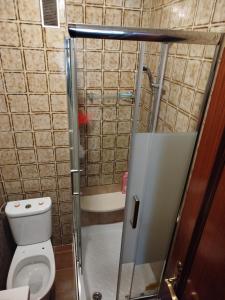 mała łazienka z toaletą i prysznicem w obiekcie Habitación para tu disfrute w mieście Santander