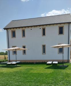 two umbrellas in front of a white building at Wild Serenity in Vadu
