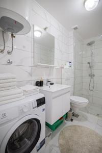 a white bathroom with a washing machine in it at Delux in Trebinje +12 photos