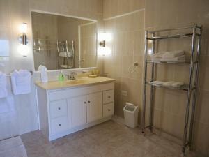 a bathroom with a sink and a shower with a mirror at Villa Luminara- Lux Pool, Garden, Retreat & Beach in Oyster Pond +28 photos