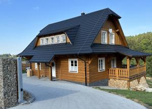 多尔尼莫拉瓦Roubenka ARCHA的一座大型木房子,设有黑色屋顶