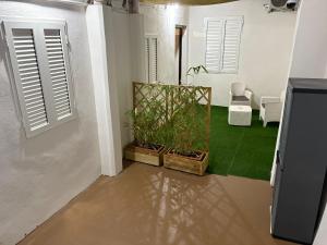 ターラントにあるB&B Acclavio Apartmentの白い壁と緑の床と窓のある部屋