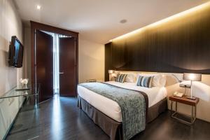a hotel room with a large bed and a television at Hotel Diagonal Plaza in Zaragoza