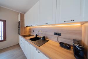 a kitchen with a sink and wooden counter top at Villa Jana Lapčići in Lapčići +28 photos
