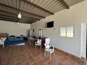 a living room with a blue couch and chairs at Casa Rural Manuel Sevillano in Bornos