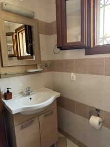 a bathroom with a sink and a mirror at Christina in Ágios Konstantínos