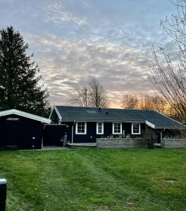 a house with a green yard in front of it at Beach-Close Wooden Summer House In Tversted in Tversted +16 photos