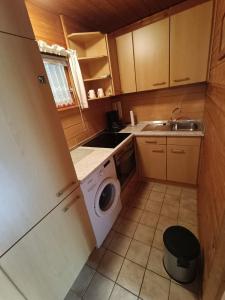 a small kitchen with a washing machine and a sink at Ferienwohnung Haarkotten in Steinfurt