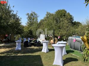 un groupe de tables et de chaises dans l'herbe dans l'établissement Vikendica Sarah, à Tuzla