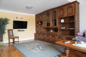 a living room with a large wooden entertainment center at Apartments Krnjic in Umag