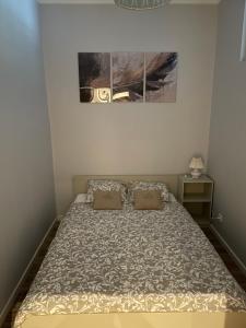 łóżko w sypialni z 2 poduszkami w obiekcie Uroczy apartament w kurorcie w Kudowie Zdroju