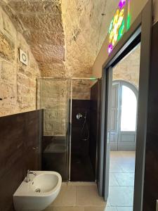a bathroom with a shower with a toilet and a sink at Masseria Mazzalorsa in Alberobello