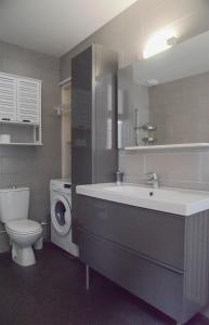 Un baño con lavabo y lavadora. en T2, Centre ville, Gare 600m, Prox Lille, Terrasse, en Tourcoing 24 fotos más