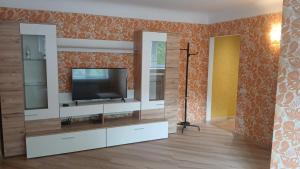 a living room with a television on a entertainment center at Zalinieku 40b in Riga