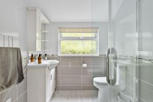 a white bathroom with a toilet and a sink at River Retreat in Kingswear +23 photos